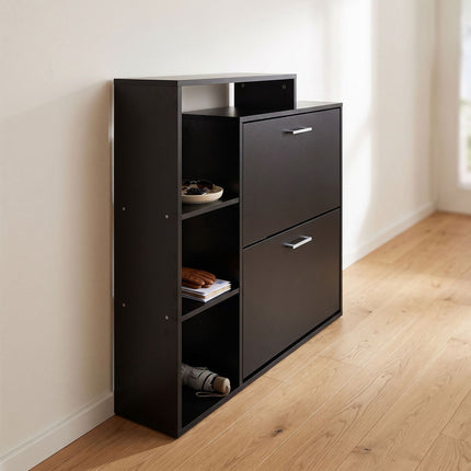 Black Shoe Cabinet with 2 Flaps – Compact Hallway Storage
