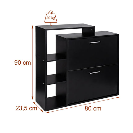 Black Shoe Cabinet with 2 Flaps – Compact Hallway Storage