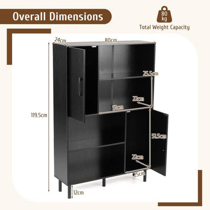 Black Sideboard Cabinet with 4 Shelves & 2 Doors