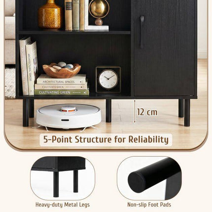 Black Sideboard Cabinet with 4 Shelves & 2 Doors