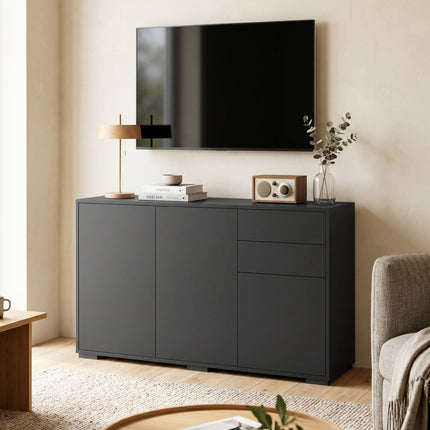 Black Sideboard with 2 Drawers, Push-Click, 117x36x74 cm