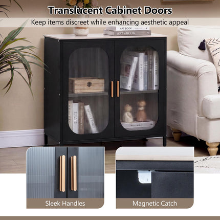 Black Sideboard with Adjustable Shelf & Semi-Transparent Doors