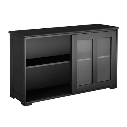 Schwarzes Sideboard mit Glasschiebetüren, verstellbare Einlegeböden