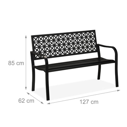 Black Steel Garden Bench – Geometric Design