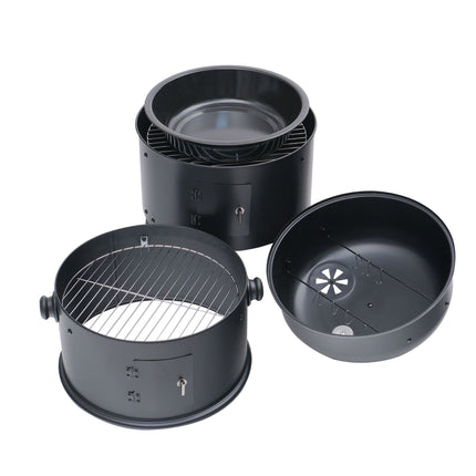 Black Steel Smoker with Thermometer and Water Bowl