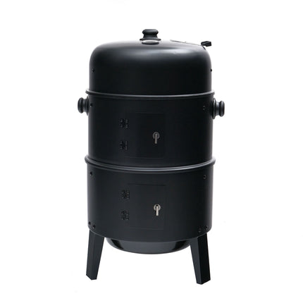 Black Steel Smoker with Thermometer and Water Bowl