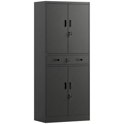 Black Steel Tool Cabinet with Lockable Doors and Adjustable Shelves