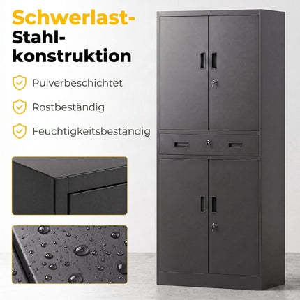 Black Steel Tool Cabinet with Lockable Doors and Adjustable Shelves