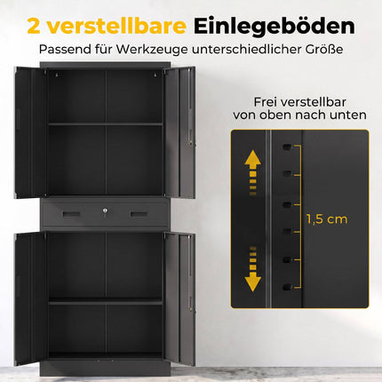 Black Steel Tool Cabinet with Lockable Doors and Adjustable Shelves