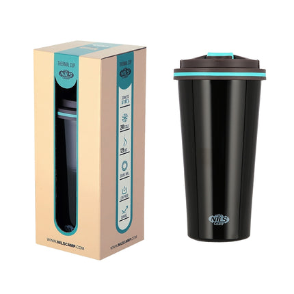Schwarzer Thermobecher, 530 ml, isolierter Edelstahl