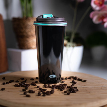 Schwarzer Thermobecher, 530 ml, isolierter Edelstahl