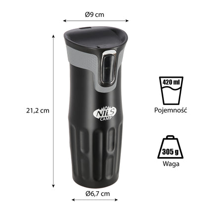 Black Thermal Cup, 500ml, Insulated Stainless Steel