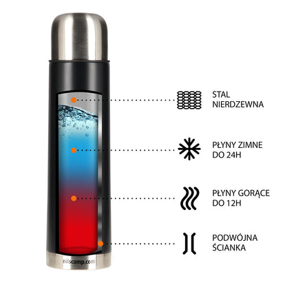 Black Thermos, Stainless Steel, 500ml