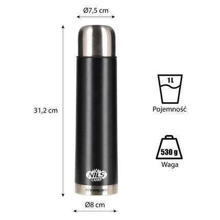 Black Thermos, Stainless Steel, 500ml