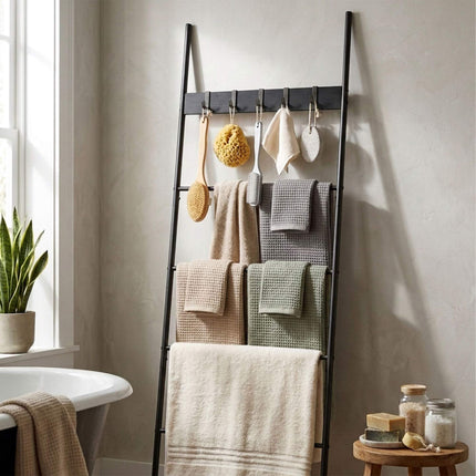 Black Towel Ladder with 4 Rungs & 5 Hooks