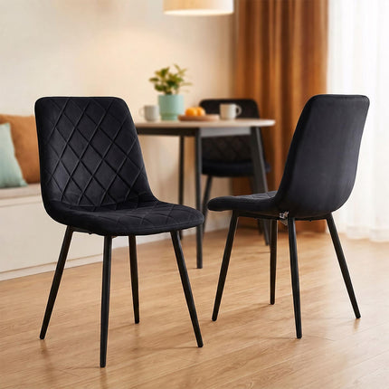 Black Velvet Dining Chairs, Set of 2, Upholstered