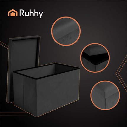 Schwarzer Samt-Pouf, 60x30x30 cm