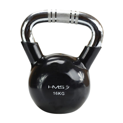 Schwarz-Vinylbeschichtete Kettlebell aus Gusseisen, Chromgriff