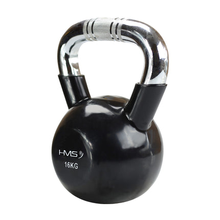 Schwarz-Vinylbeschichtete Kettlebell aus Gusseisen, Chromgriff