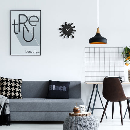 Black Wall Clock, Unique Splash Shape Design