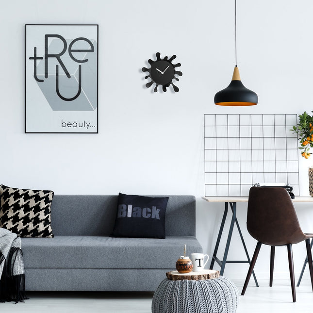Black Wall Clock, Unique Splash Shape Design
