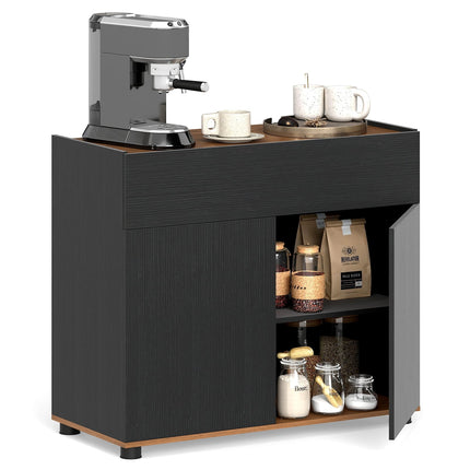 Schwarzes Sideboard aus Holz mit Schublade und 2 Türen, 80cm