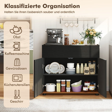Schwarzes Sideboard aus Holz mit Schublade und 2 Türen, 80cm