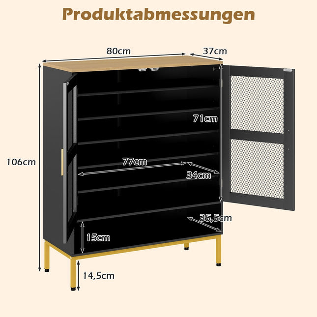 Black Wooden Shoe Cabinet with Adjustable Shelves & Mesh Doors