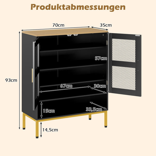 Black Wooden Shoe Cabinet with Adjustable Shelves & Mesh Doors