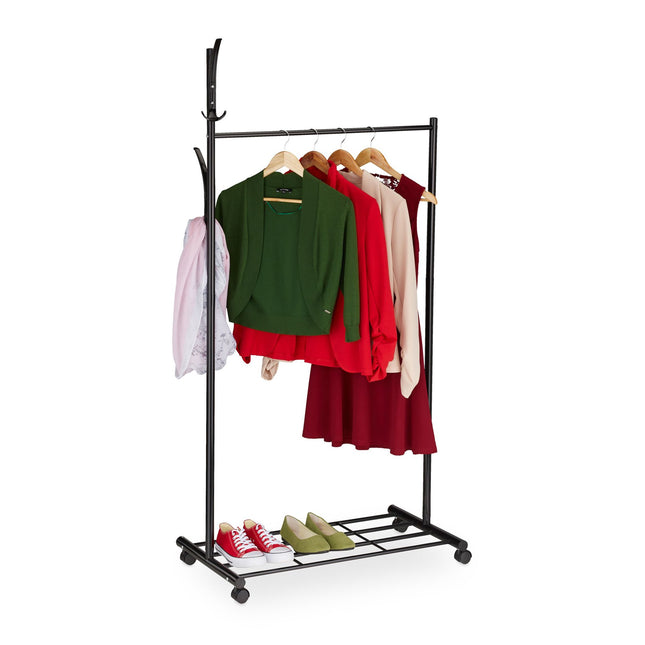 Black coat hanger with wheels