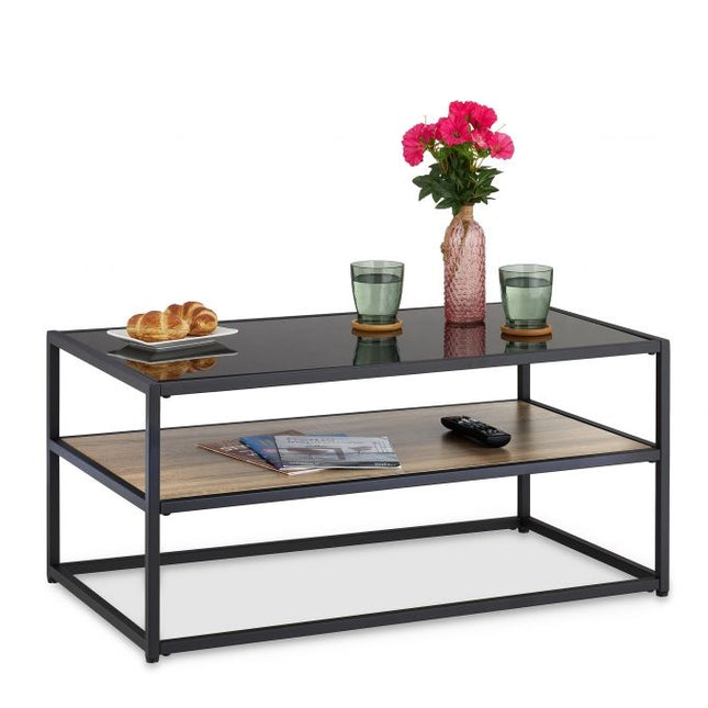 Schwarzer Couchtisch mit Glasplatte