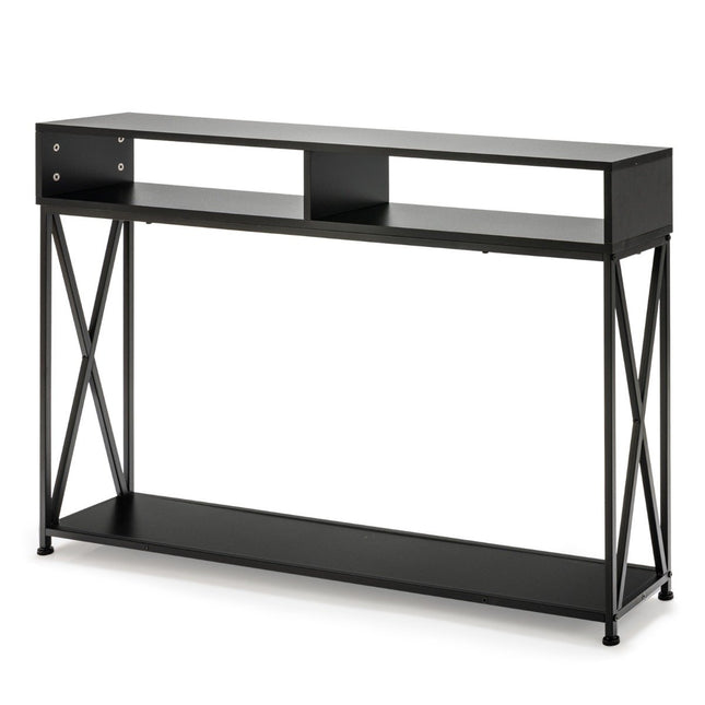 Schwarzer Konsolentisch mit offenem Regal und Stahlrahmen 120 x 23 x 79 cm