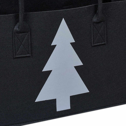 Schwarze Kaminholztasche aus Filz mit Motiv