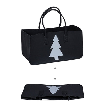 Schwarze Kaminholztasche aus Filz mit Motiv