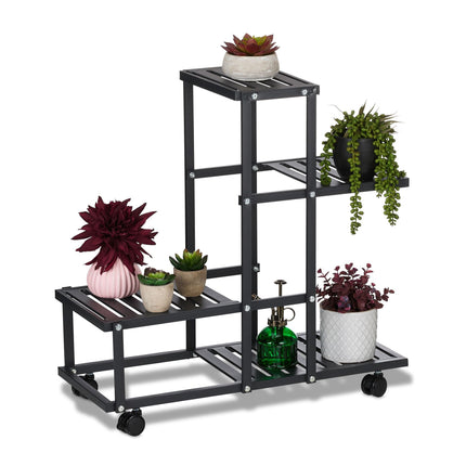 Black flower stand with wheels