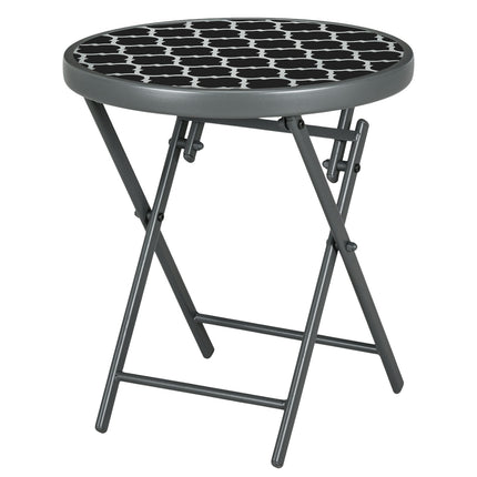 Black glass top folding side table - 45x45x50 cm Camping