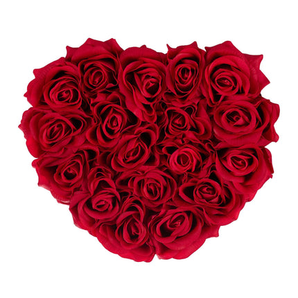 Black heart-shaped rose box with 18 roses