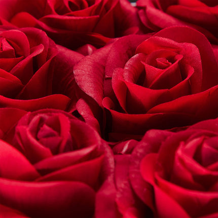 Black heart-shaped rose box with 18 roses