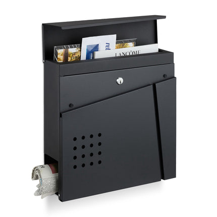 Boîte aux lettres noire avec porte-journaux