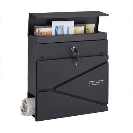Boîte aux lettres noire avec porte-journaux