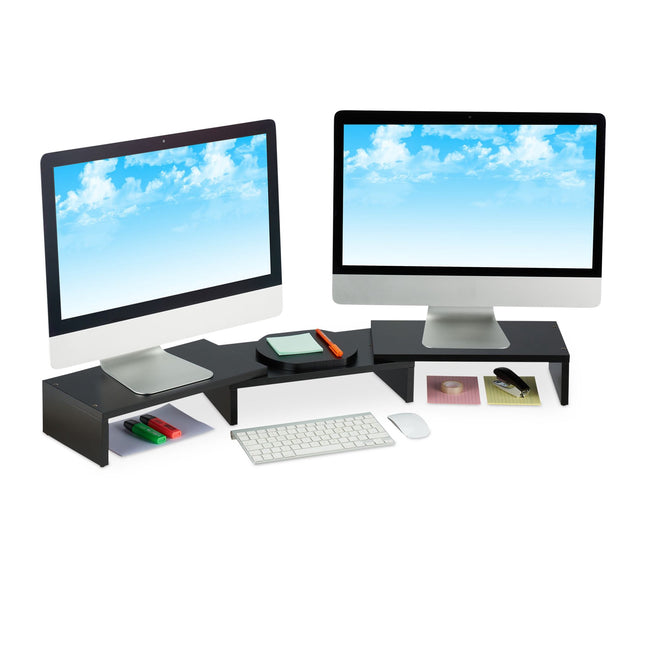 Schwarzer Monitorständer für 2 Monitore