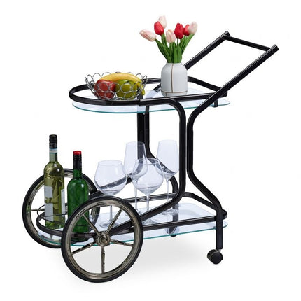 Black serving trolley with 2 levels