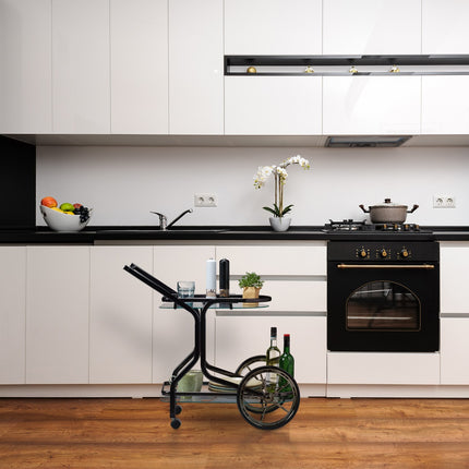 Black serving trolley with 2 levels