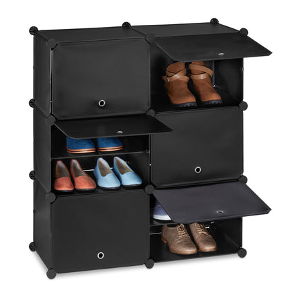 Schwarzer Schuhschrank mit 12 Fächern