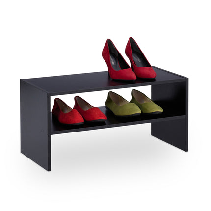 Black shoe shelf with 2 shelves
