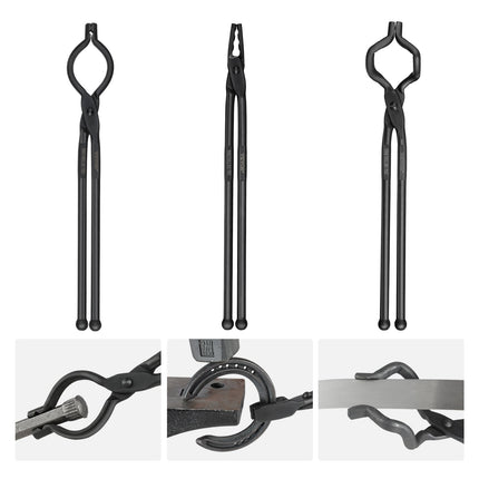 Blacksmith Tongs Set, 3-Piece 18 in Carbon Steel, V-Bit Wolf ZV