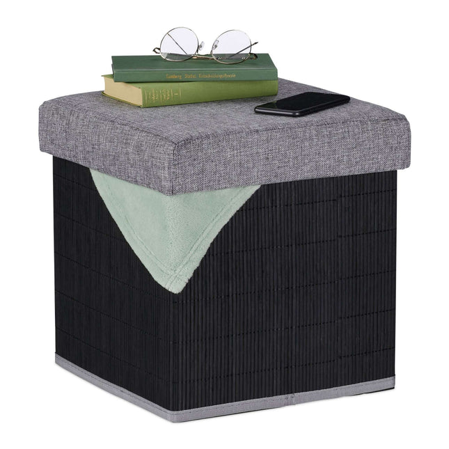 Schwarzer Hocker mit Stauraum