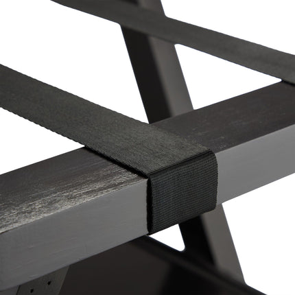 Black suitcase rack with shelf