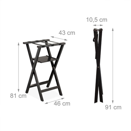 Black suitcase rack with shelf