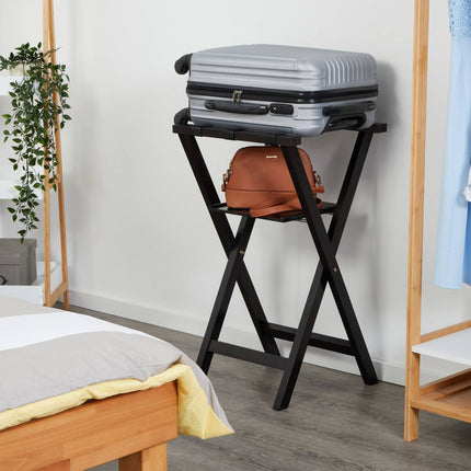 Black suitcase rack with shelf